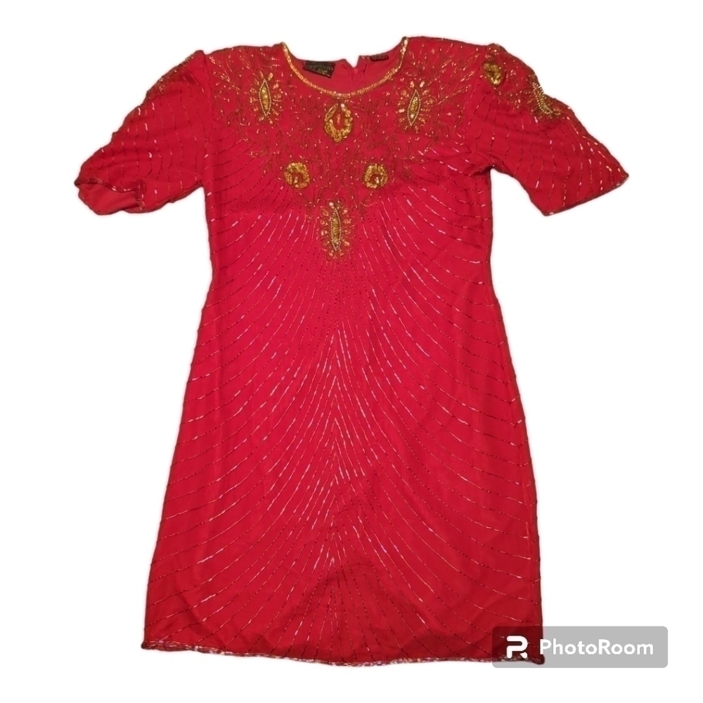 Vintage Sequin Dress Mark & John by Sam 100% pure silk red dress Sz large